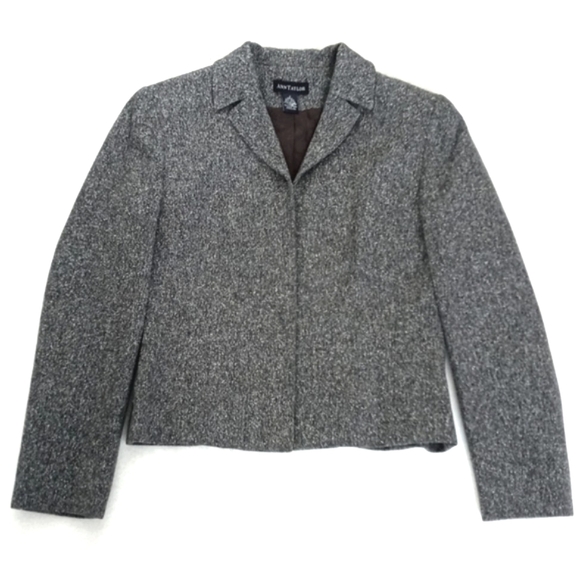 Ann Taylor Silk Wool Nylon Blend Grey Tweed Long Sleeve Zip Up Blazer 2 - Picture 1 of 10